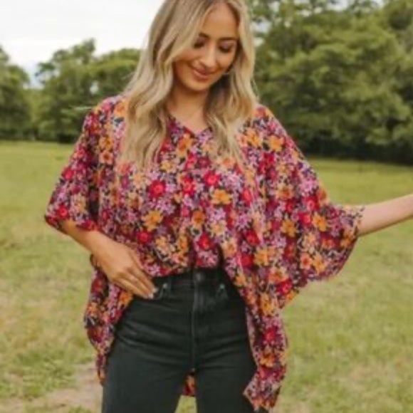 Buddy Love North Tunic | Oversized Poncho Style Top In Florals | Size S - Picture 8 of 8